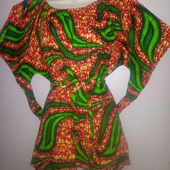 Ankara Print Shirt with belt, size fits XL - Picture 4 of 4
